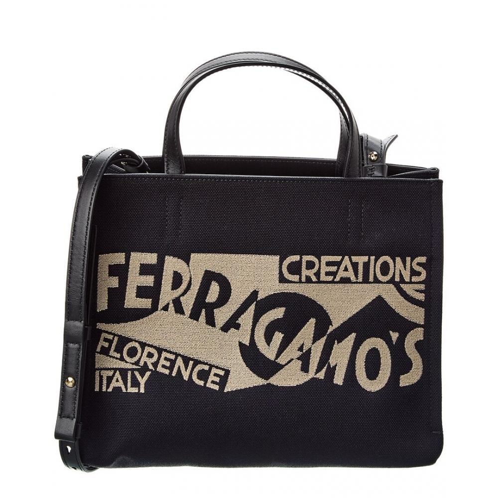

Salvatore Ferragamo Ferragamo Logo Leather Trim Tote Black Large