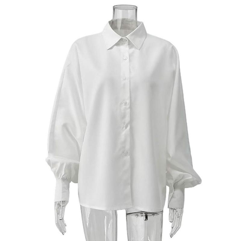 Blusa da Donna Vintage Elegante con Maniche a Bolle e Scollo a V Top Casual per il Lavoro