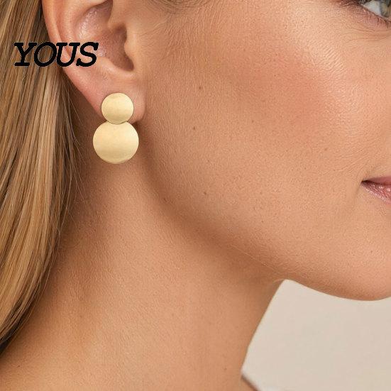 Large And Small Circle Earrings Chunky Dangle Earrings, Geometric Stud Double Thin Metal Sheet Round Disc Jewelry for Women Comfortable Long Wear