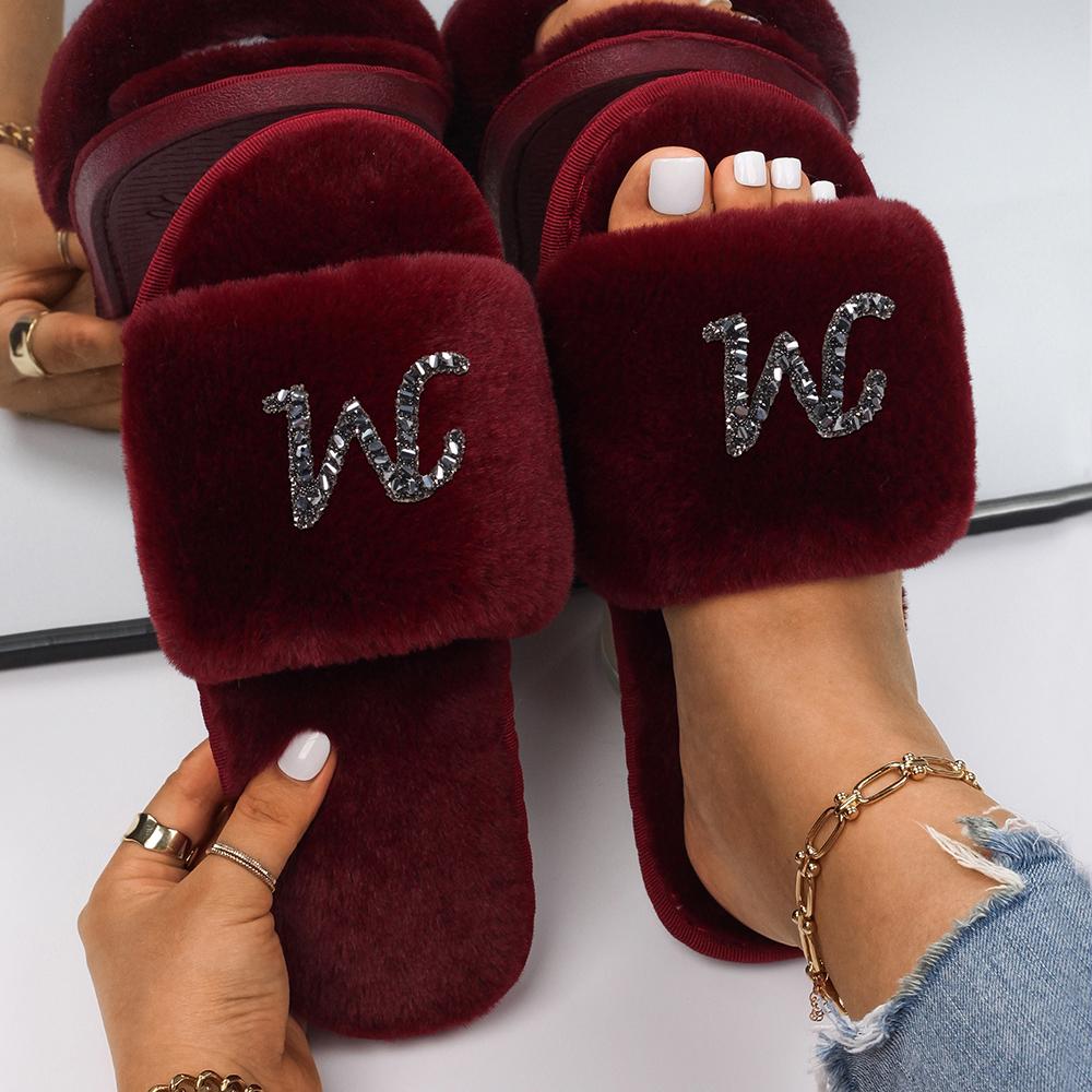 Buy Winter Furry Fur Slides Luxury Plush Slippers Fluffy Flip