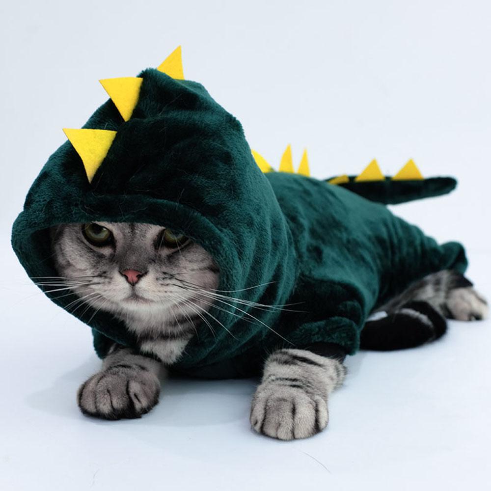 Halloween-Katzenkostüm, Dinosaurier-Katzen-Hoodies, kleine Hunde, warme Jacke, Katzen-Weihnachtskostüm, Haustierkleidung für Welpen, Kätzchen, Rot, Grün
