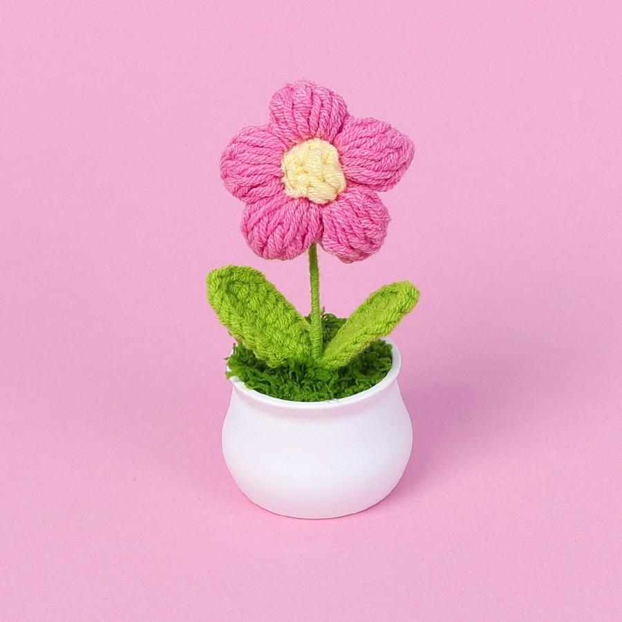 Hand-Knitted Wool Fake Flowers Set: Sunflower, Carnation, Tulip - Desktop Decor, Teacher/Student Gift, Everlasting Bouquet