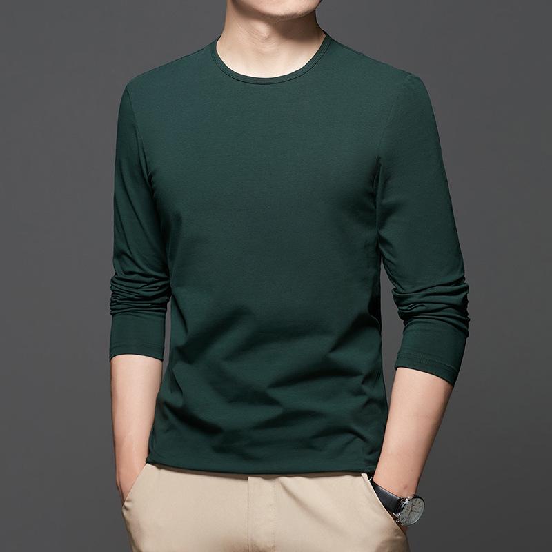 "2024 Men's White Cotton Long-Sleeve Crew Neck T-Shirt - Casual Spring & Autumn Top"