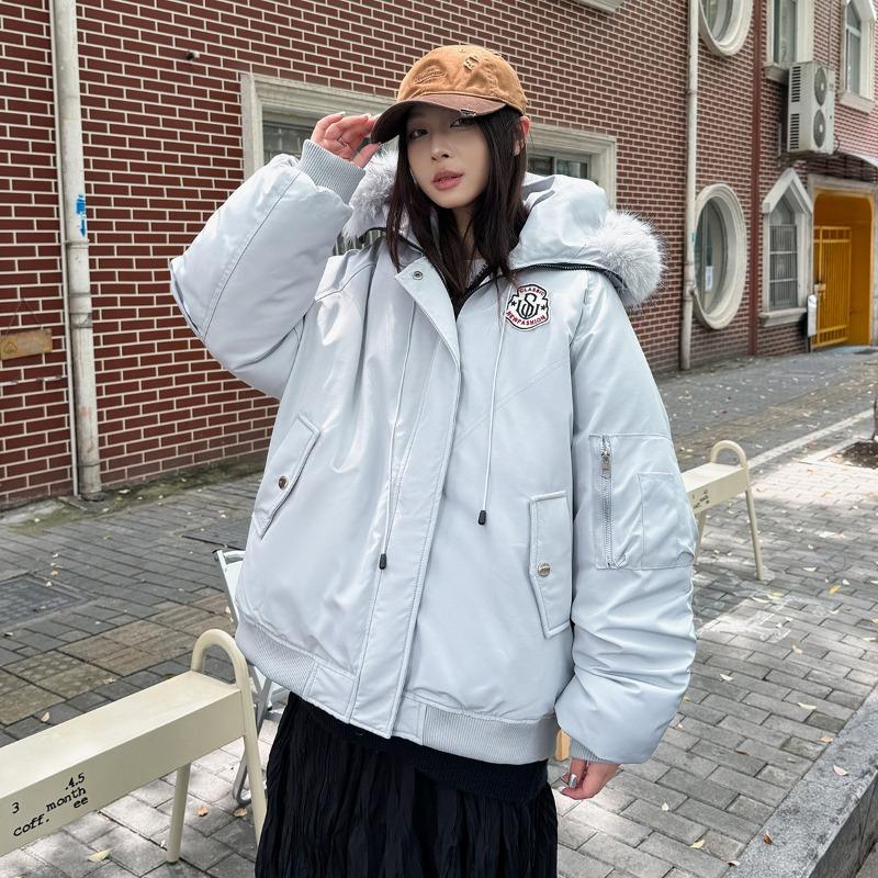 British hooded fur collar men and women couple cotton clothes women's winter thickened warm retro short men's tooling cotton-padded clothes outside
