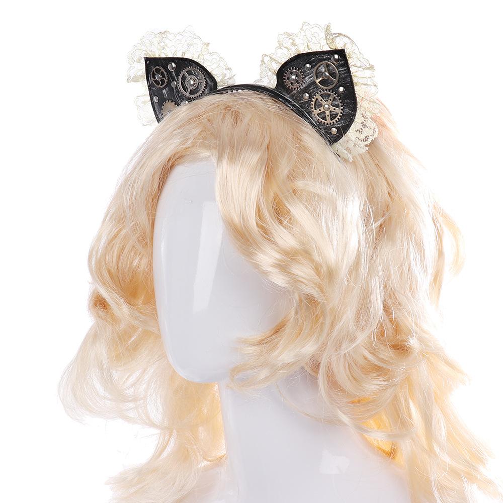 Halloween, Carnival, Party Decoration, Cat's Ears,cat-ear Shaped Bread, Hair Band, Vintage Lace Lace, Gothic Punk Hair Band