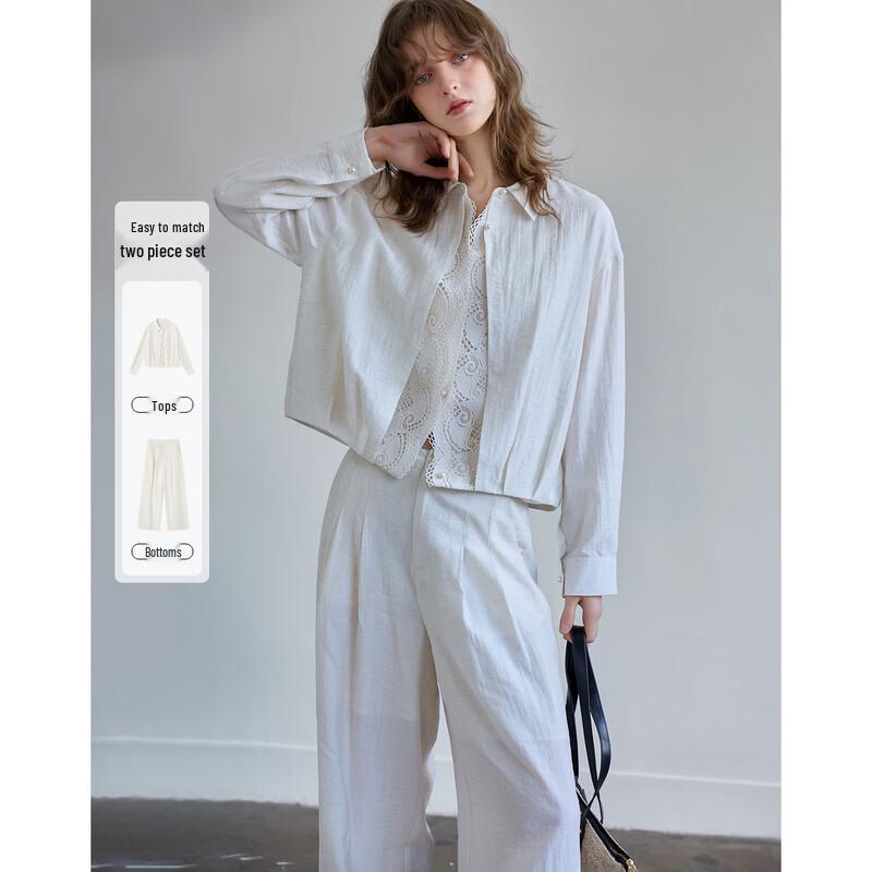 Demana Women s Linen Blend Lace Trim Two-Piece Set M