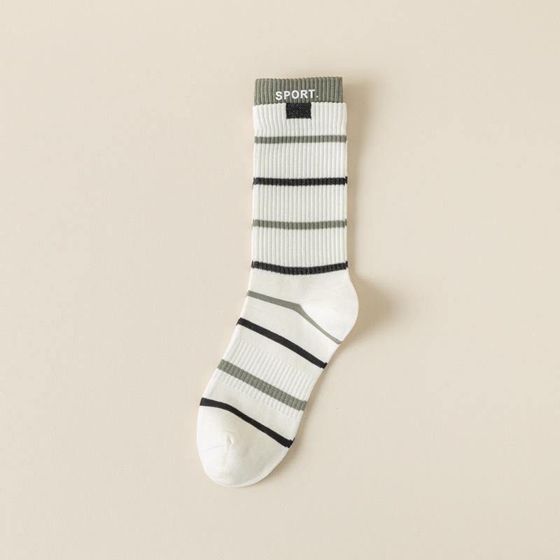 

100 Cotton Sports Socks Men S Medium Tube Breathable Sweat-Absorbing Pure Cotton Men S Socks Striped Fashion Versatile Casual Trend Men S Socks Long one size
