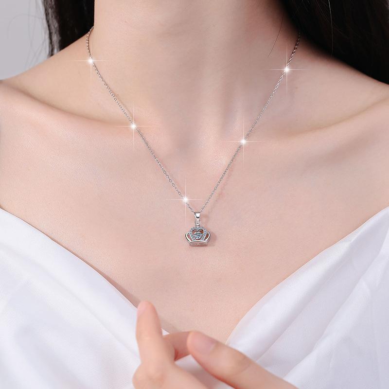 Crown s925 sterling silver necklace women's fashion smart beating pendant simple collarbone chain girlfriend birthday gift