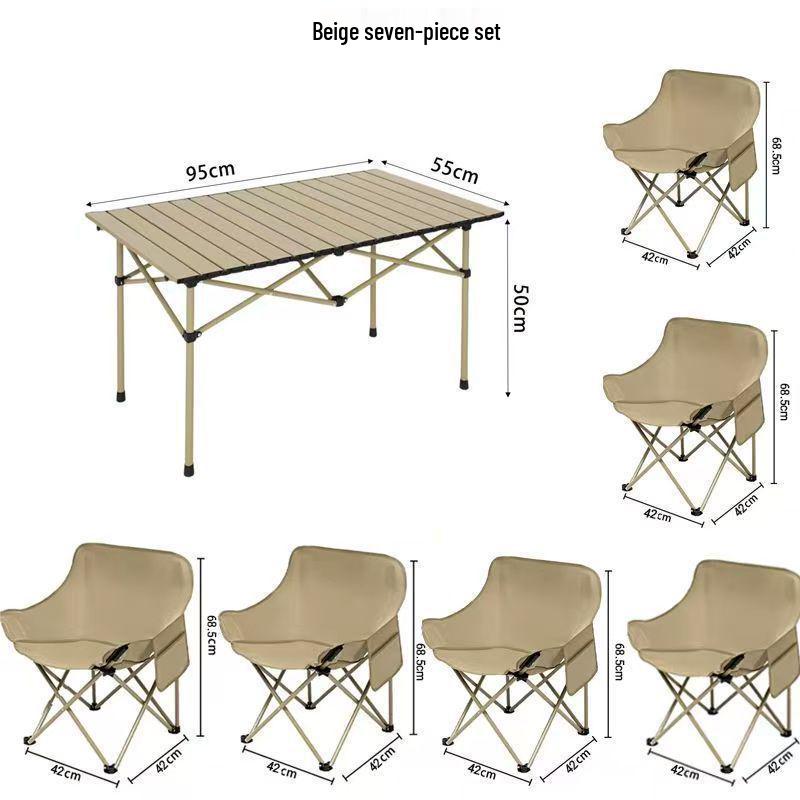 Portable Outdoor Folding Table & Moon Chair Set - Complete Camping & BBQ Gear