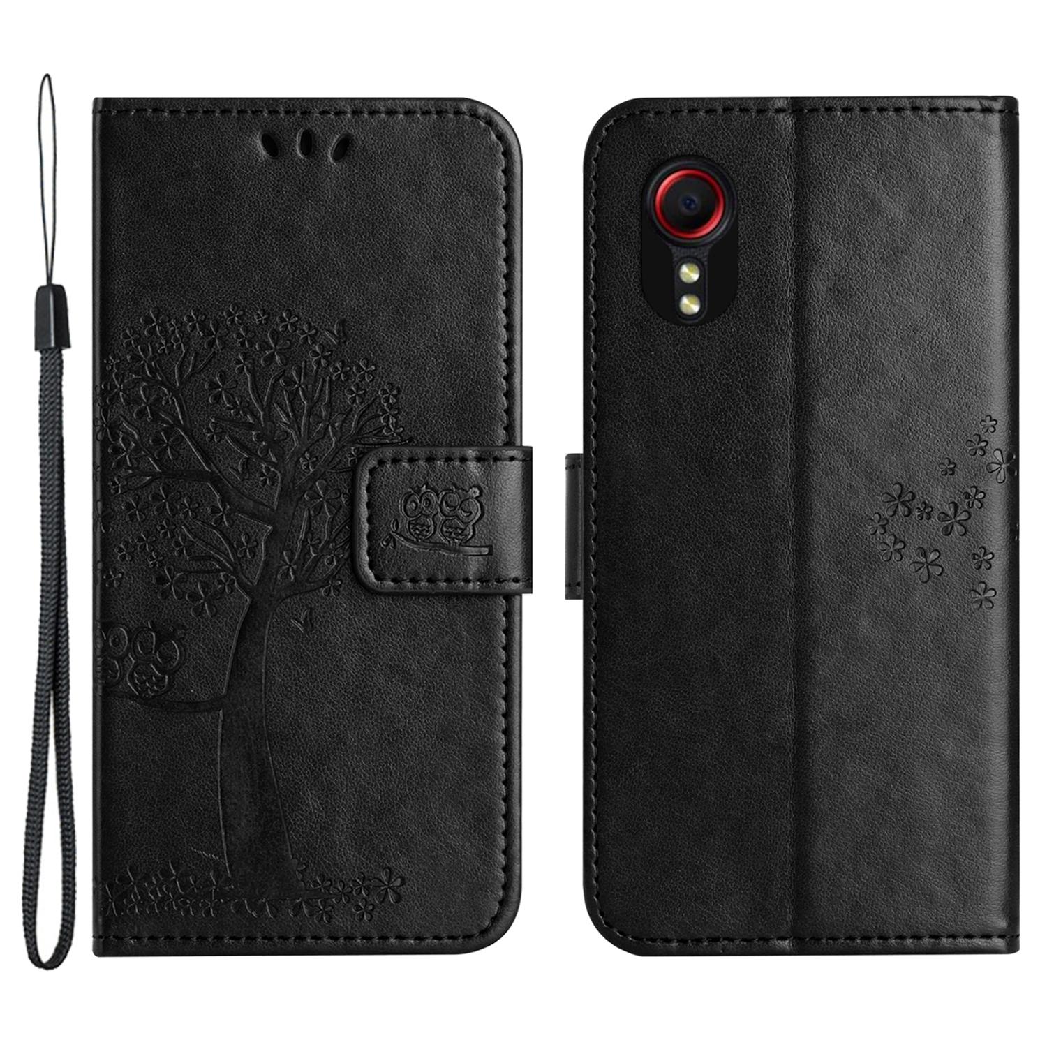 

Для Samsung Galaxy Xcover7 чехол для мобильного телефона с изображением совы и дерева кожаный складной чехол-подставка Black