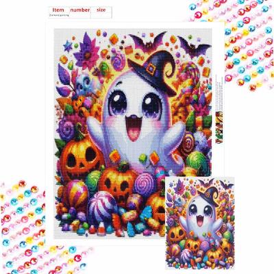 Halloween 5D Cute Ghost Pumpkin Diamond Art Painting Kit Full Drill Diamond Painting Home Decor Crafts Wall Art DIY Gift Decoration