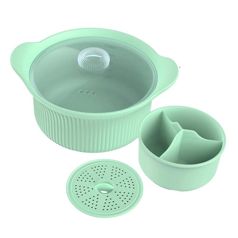 A25F-42Oz Mikrowellen-Silikon-Dampfgarer 3 Fächer, Großer Mikrowellen-Topf mit Griff & Deckel für Gemüse/Babykost
