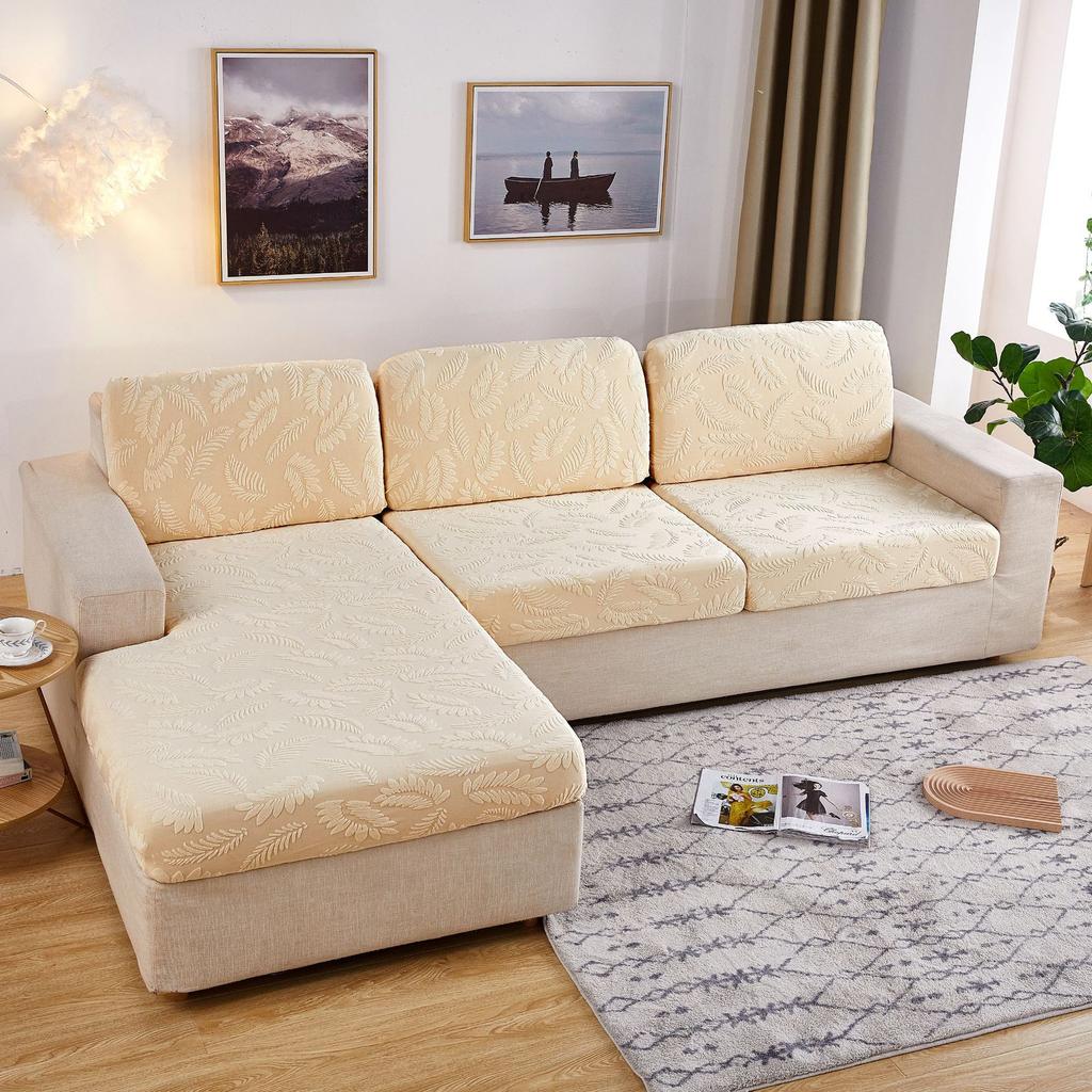 European Knitted Sofa Cover Delicacy Feather Pattern Cushion Cover Luxury Elastic Stretch Spandex Sofa Protector