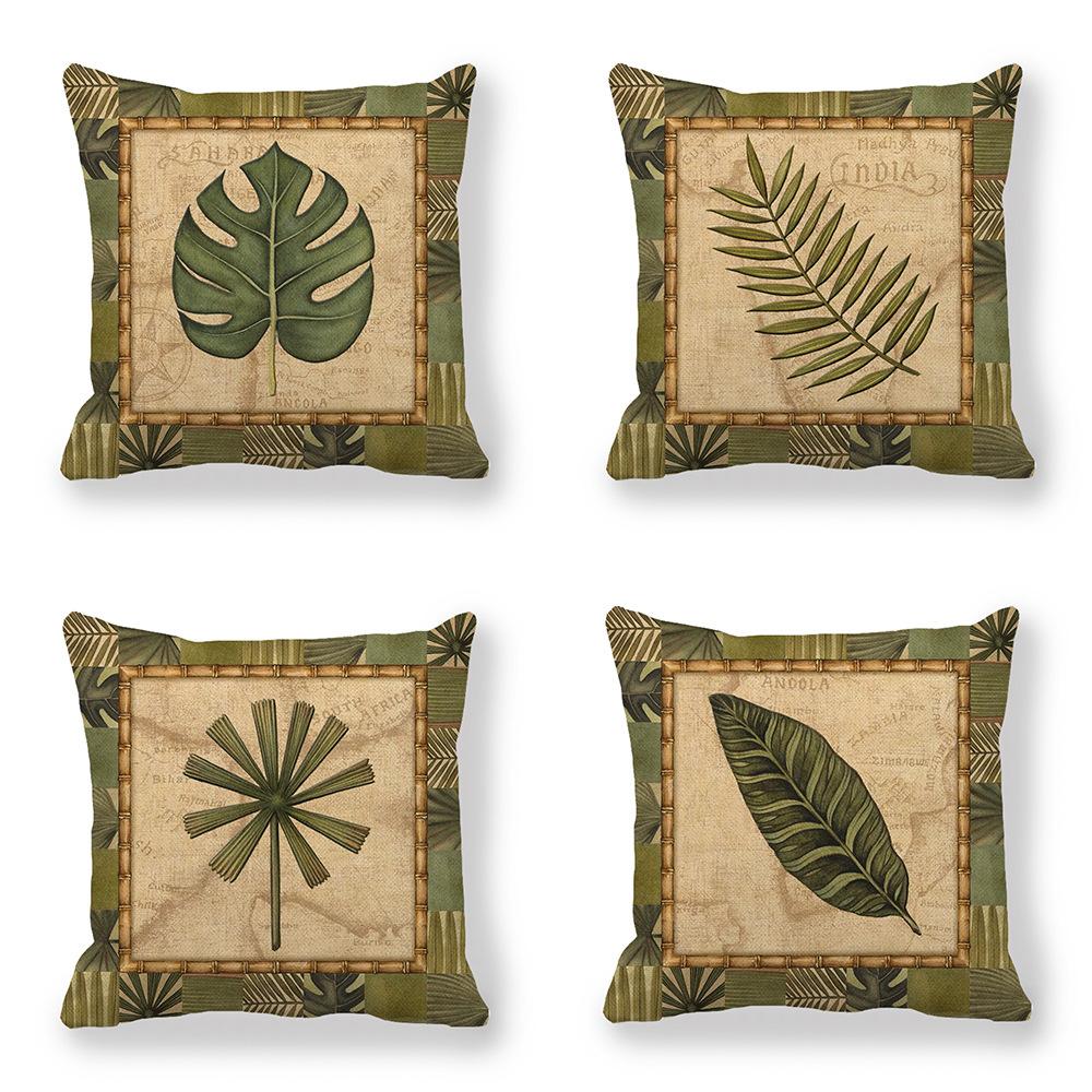 Green Leaf Print Chemical Fiber Pillow Cover 45x45cm American Country Style