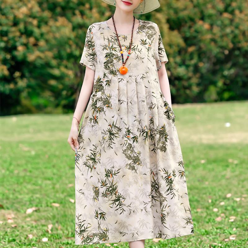 Summer Casual Women's Dresses Vintage Clothes Plus Size Short Sleeve Elegant Long Dress