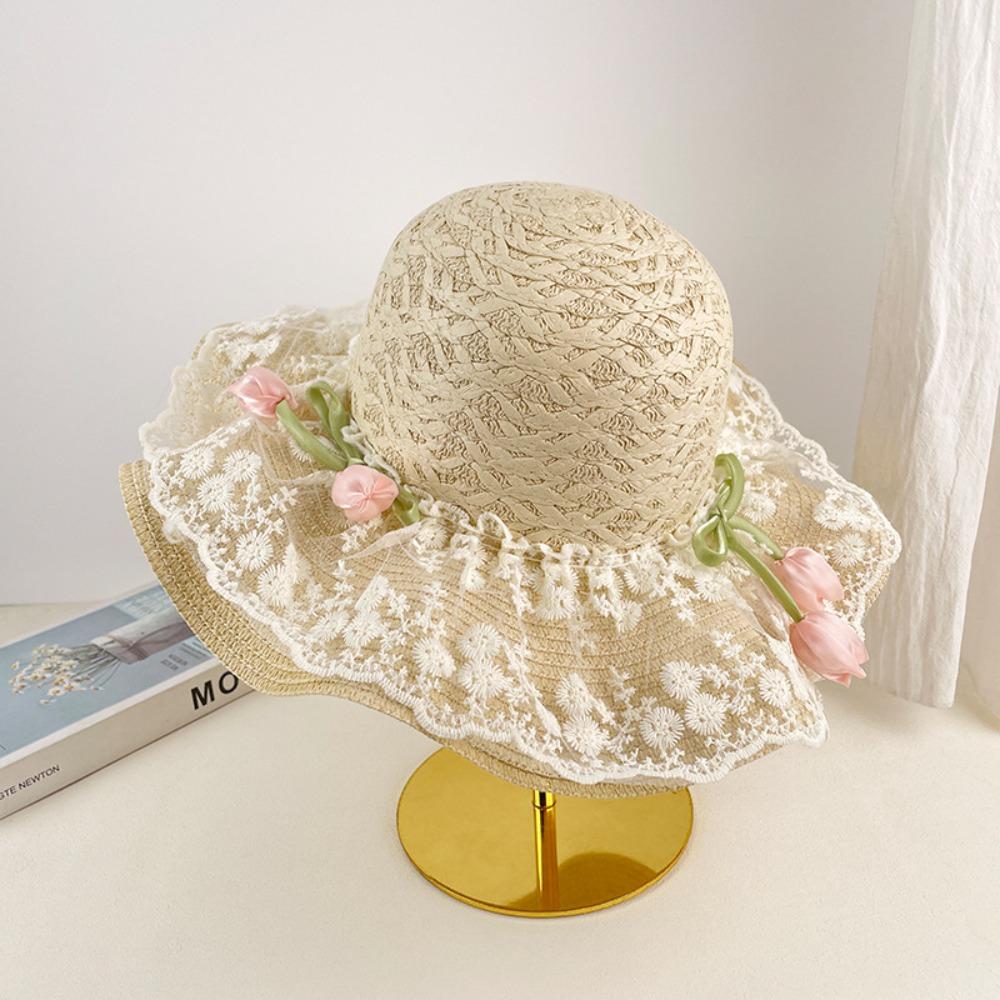 Wide Brim Straw Hat Tulip Sunscreen Hat Fashion Sunshade Hat  Summer