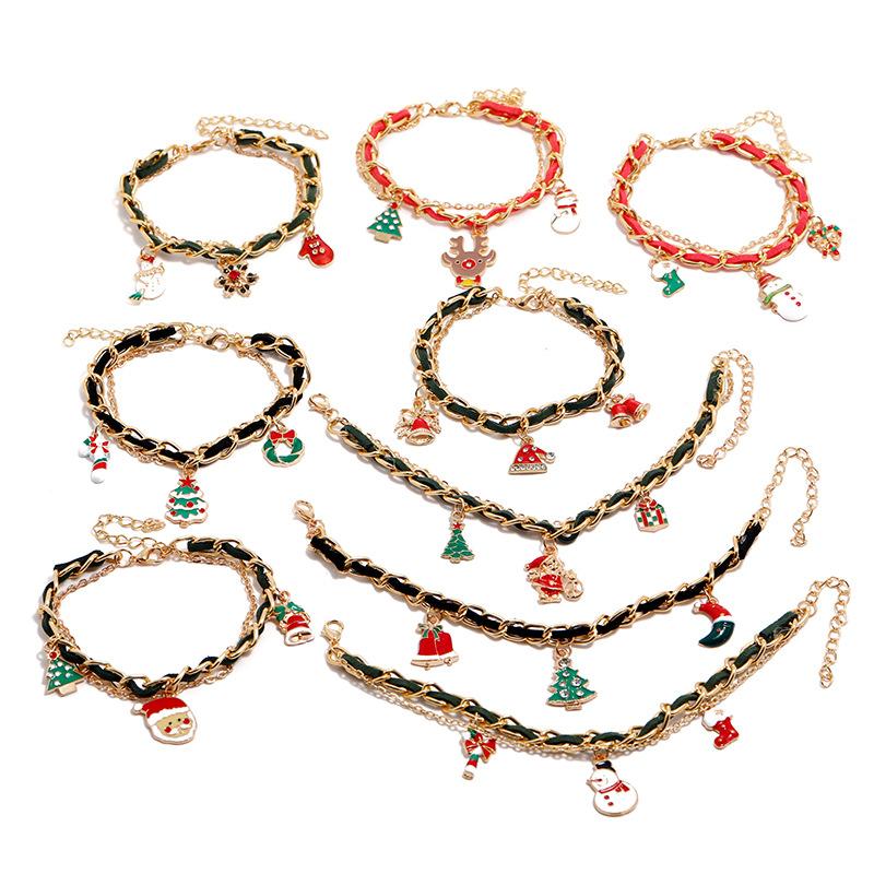 Christmas Reindeer Bracelet Santa Claus Bells Hat Gloves Xmas Tree Pendants Jewelry