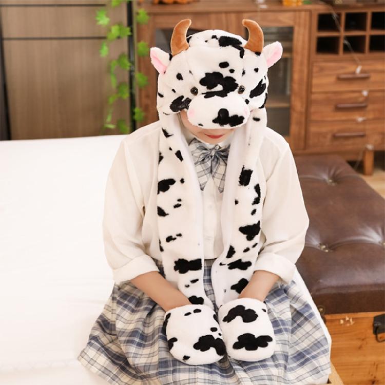 Warm Hat with Jumping Ears Party Stuffed Cow Ox Horn Toy Fleece Cap for Kids