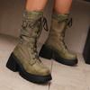 Hebilla de Cinturón de Metal Tubo Mediano Botas de Moda Suela Gruesa Muffin Botas Casuales Botas Martin Talla Grande 40-45 Botas