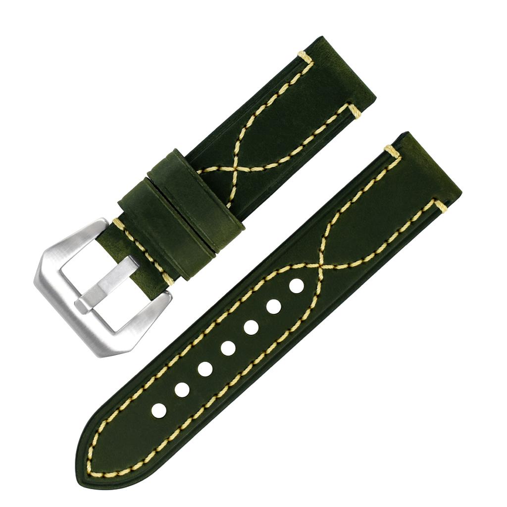 Cinturino per Orologio in Vera Pelle Crazy Horse Morbido Durevole Sostituzione Cinturino per Orologio in Pelle di Vacchetta per Orologi Smart Universali 18mm 20mm 22mm 24mm 26mm