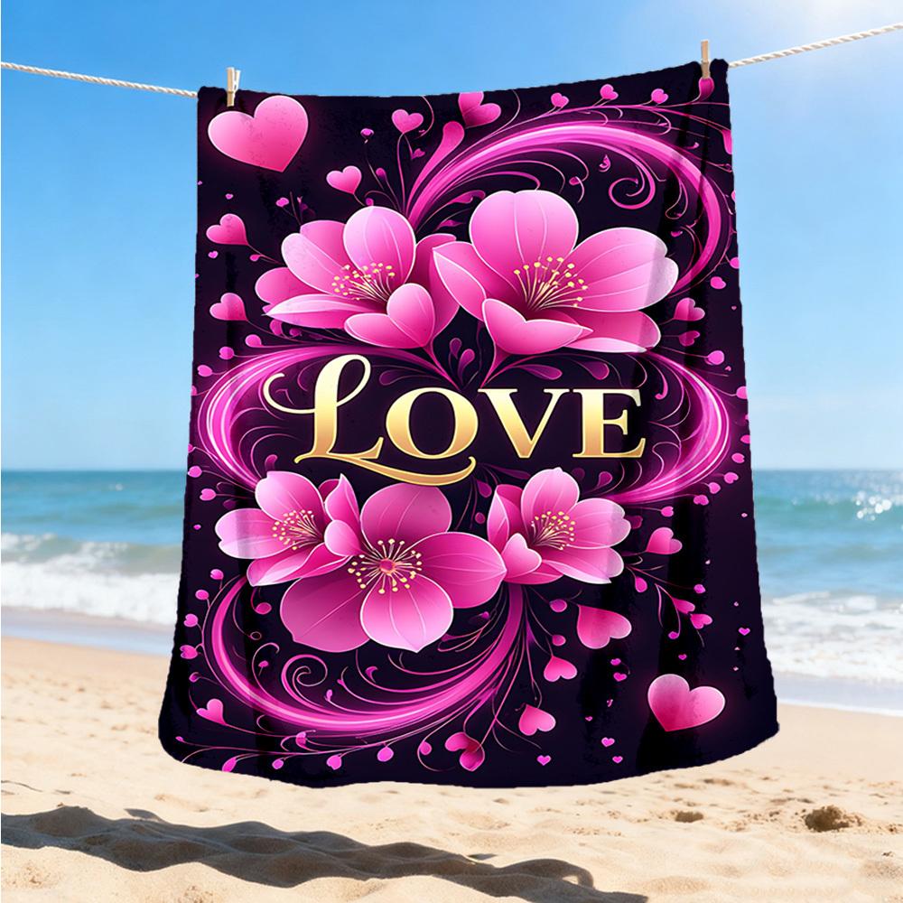 1pc Floral Love Decor Outdoor Flannel Blanket Soft All Season Polyester Throw , Perfect for Picnics & Travel , Picnic Accessory