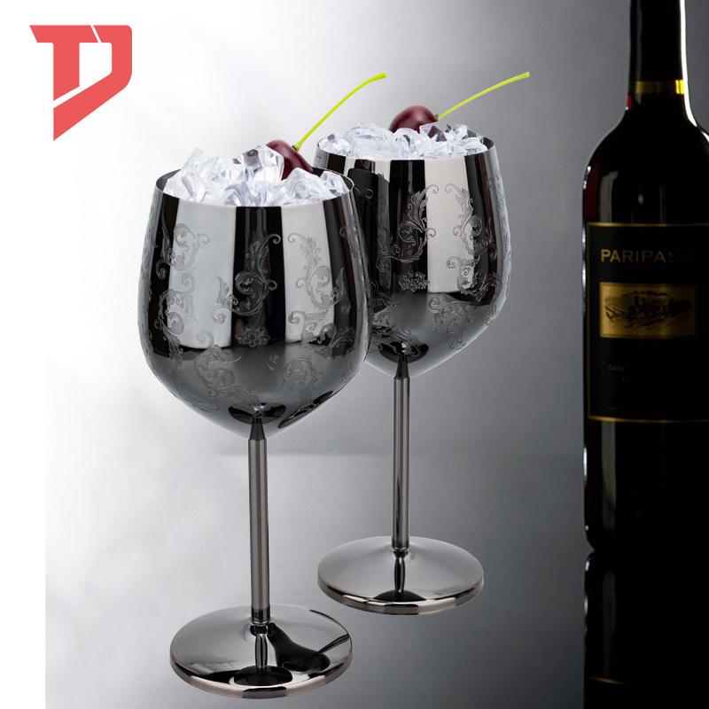 Elegant European Stainless Steel Etched Wine and Champagne Glasses