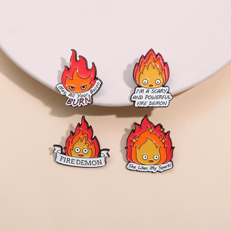 FIRE DEMON Enamel Pins Custom She Likes My Spark Brooches Lapel Badges Anime Jewelry Gift for Kids Friends