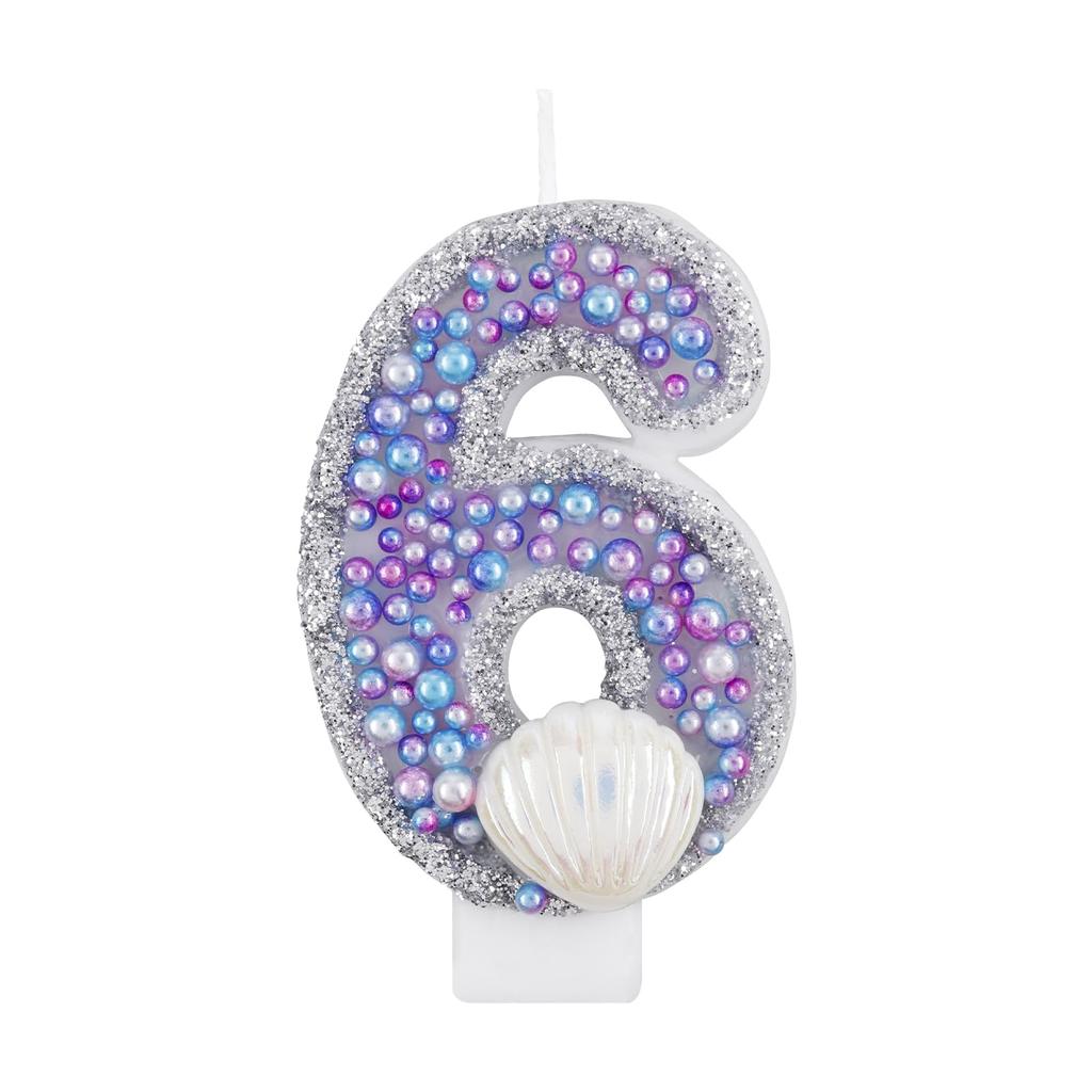 Birthday Candles, Pink Shell Sequins Blue Purple Pearl Boy Girl Birthday Cake for Mermaid Birthday Theme Birthday Decorations