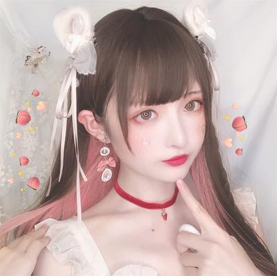 Full Cool Brown X Pink Wig Wig Straight Natural Harajuku Style Popular Small Face Effect Cute with Net Semi-long Women's