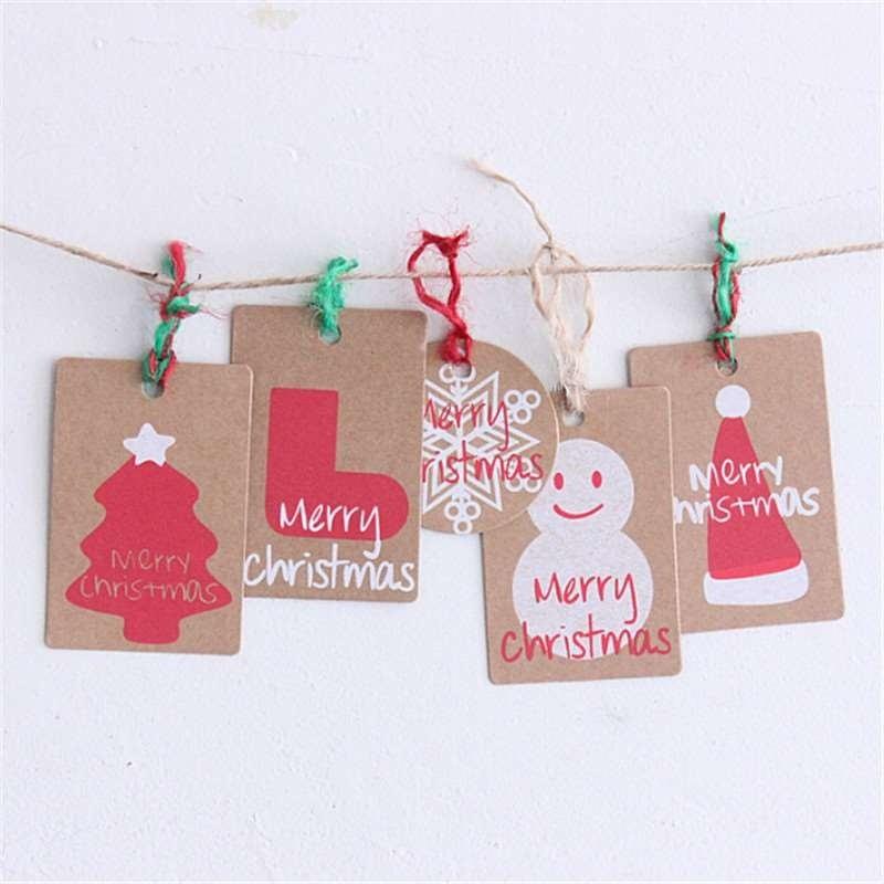 50pcs/set Baking Packaging Christmas Kraft Paper Santa Claus Tag Card for DIY Christmas Party Decor