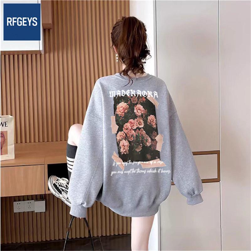 Trendy Plus Size Mid-Length Round Neck Loose Sweatshirt for Women with Niche Design