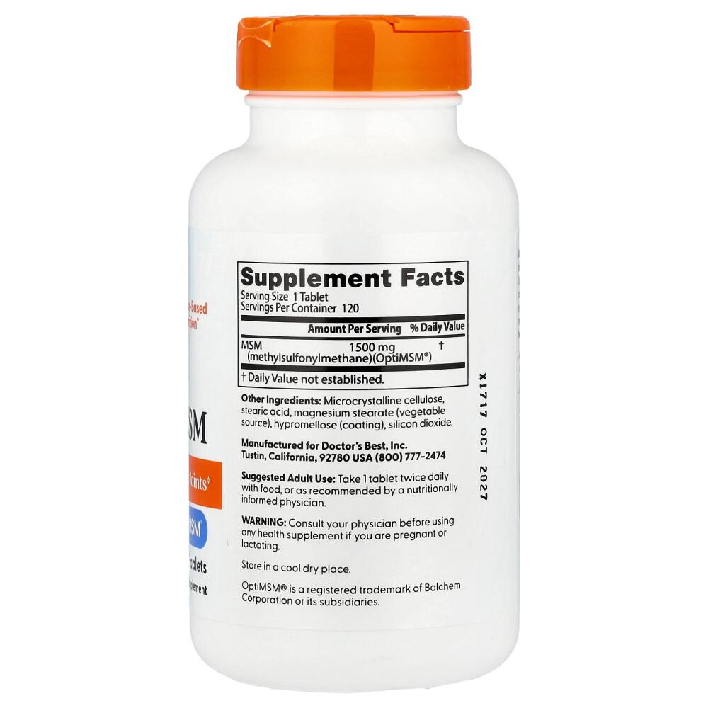 Doctor's Best OptiMSM 1500mg with Dietary Sulfur, 120 Tablets