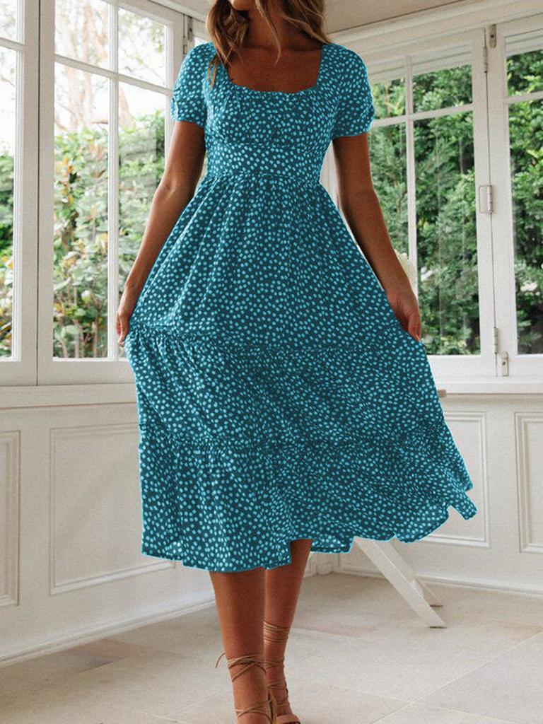 New Wish Floral Bubble Sleeve Ruched Dress Long Dress