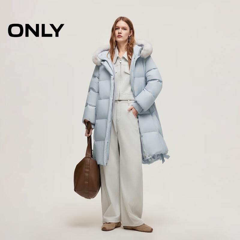 ONLY Women's 2025 Winter 90% White Goose Down Mid-Length Hooded Puffer Coat