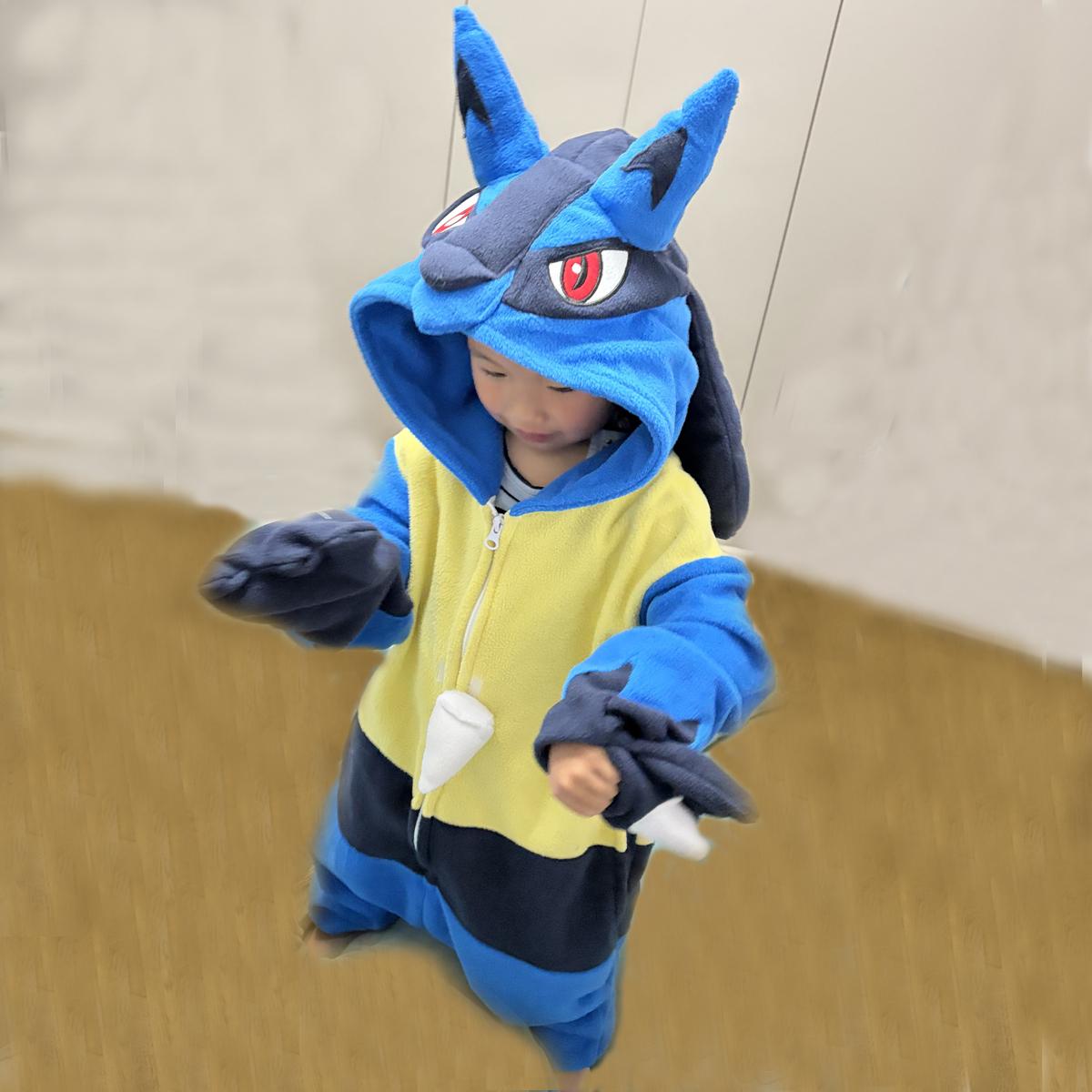 

Кигуруми Лукарио Детские комбинезоны Мальчишеская цельная пижама Мультяшный костюм для косплея На Рождество Хэллоуин Флисовая одежда для сна Аниме Домашняя одежда Вечеринка Пижамы 100