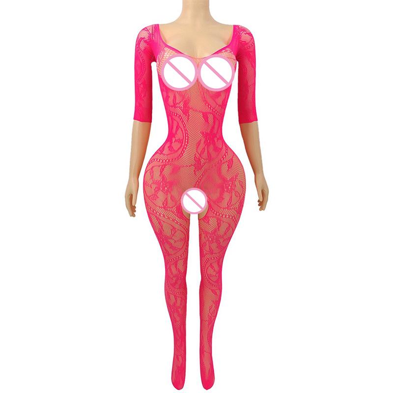 Sexy Open Crotch Bodystocking For Women Large Neckline Mesh Design See Through Lingerie Comfortable Nightwear Bodysuits