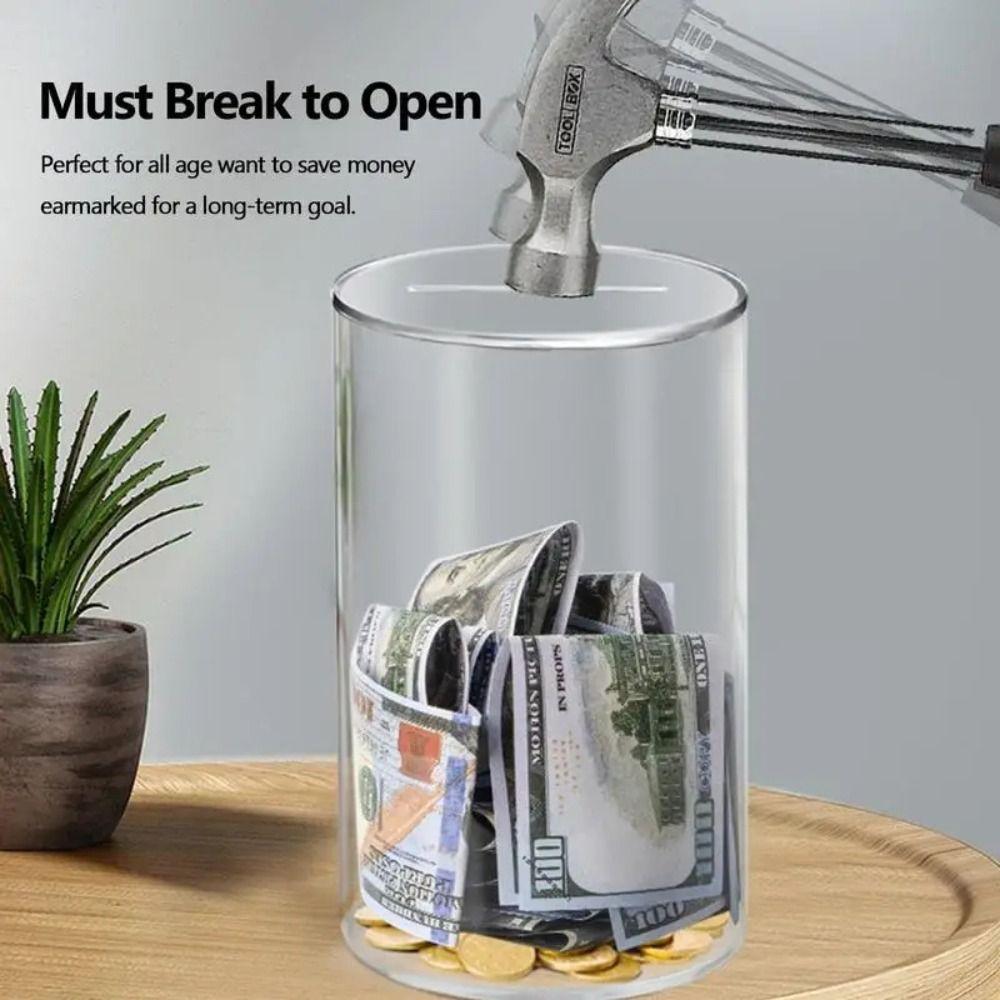 Vysokokapacitní nádoba na drobné Akrylová nádoba na mince a bankovky Průhledná kasička Dětské úspory