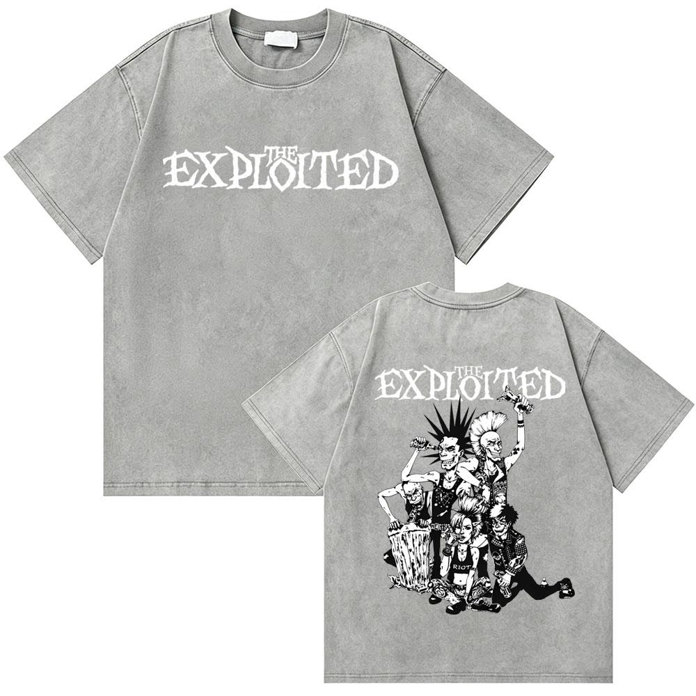 Washed Vintage Rock Band The Exploited Graphic Tshirt Men Women Retro Gothic Punk T Shirts Mens Fashion Oversized Streetwear