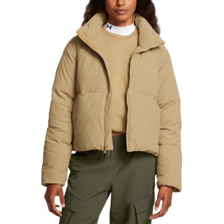 Under Armour Coldgear Limitless Stand Collar Warm Solid Color Casual Long Sleeve Down Jacket Women Outerwear Camel-Brown 1384652-263