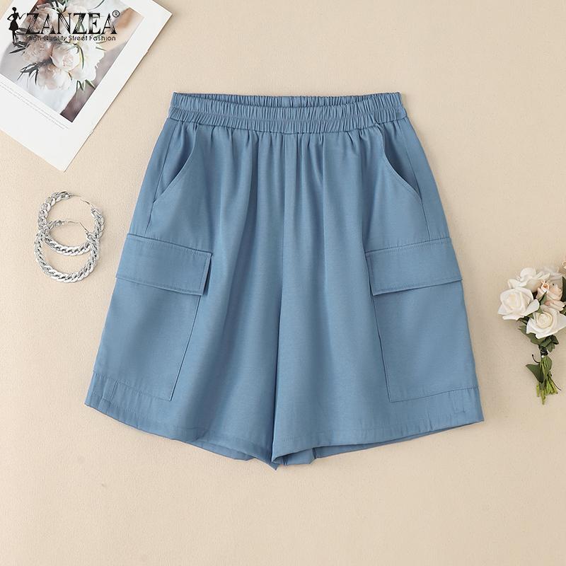 

Вільні літні короткі жіночі повсякденні штани ZANZEA з еластичною талією 5XL Темно-синій