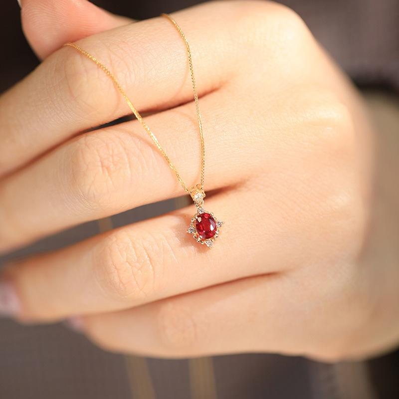 Natural Red Garnet Pendant Necklace for Women, 925 Sterling Silver, Vintage Luxe Feel