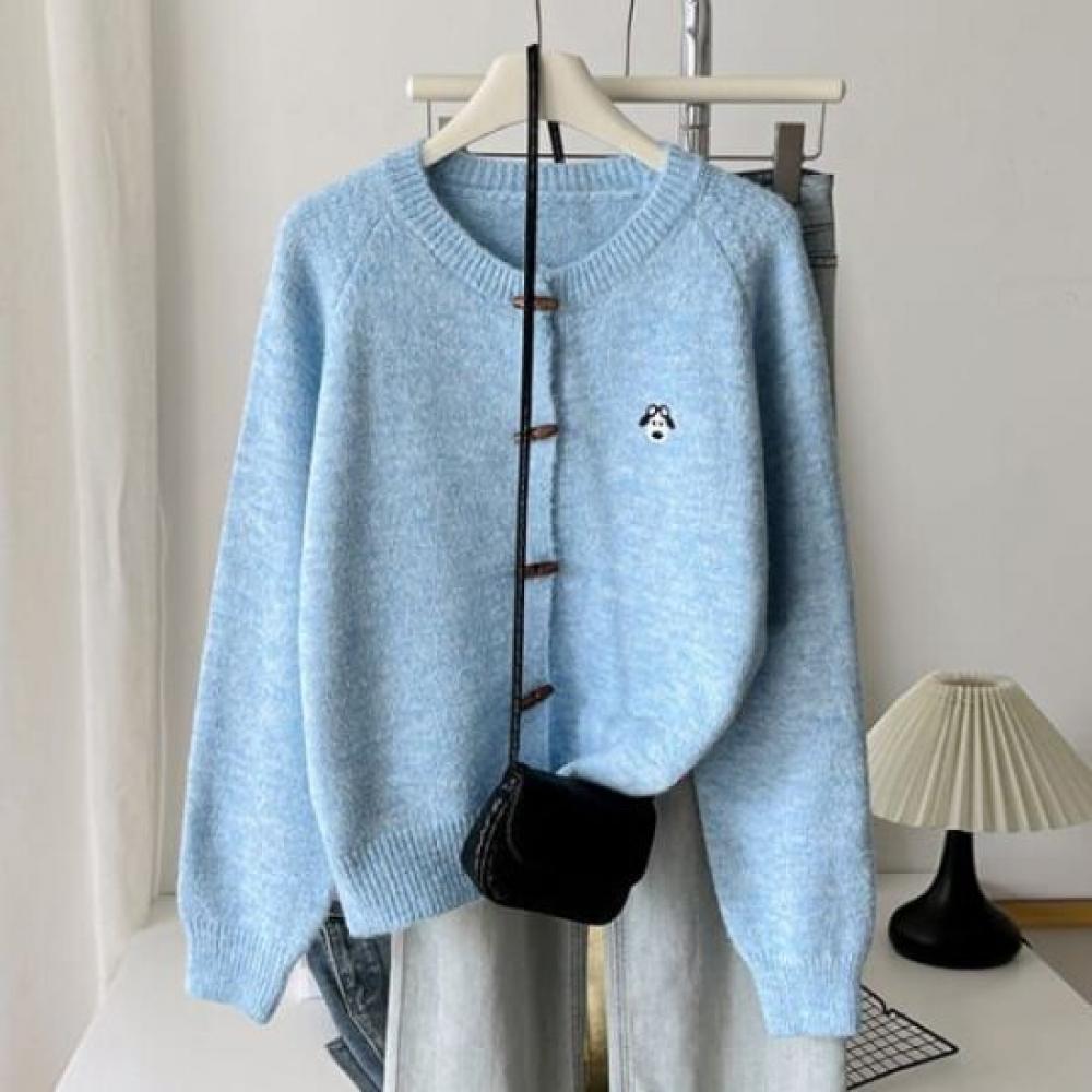 Navava Women Dog Embroidery Long Sleeve Knit Cardigan Nk3560