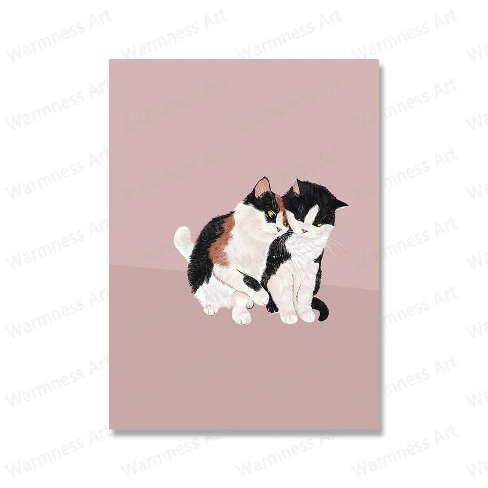 Modern Cat Drink Wine Pizza Poster Wall Painting Funny Animal Canvas Print Poster Nordic Wall Art Pictures For Living Room Decor No Frame