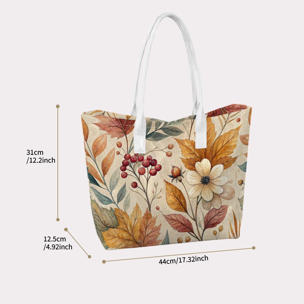 Autumn Floral Printed Tote Bag Casual Large Capacity Handbag For Daily Outdoor Shopping Commute Use