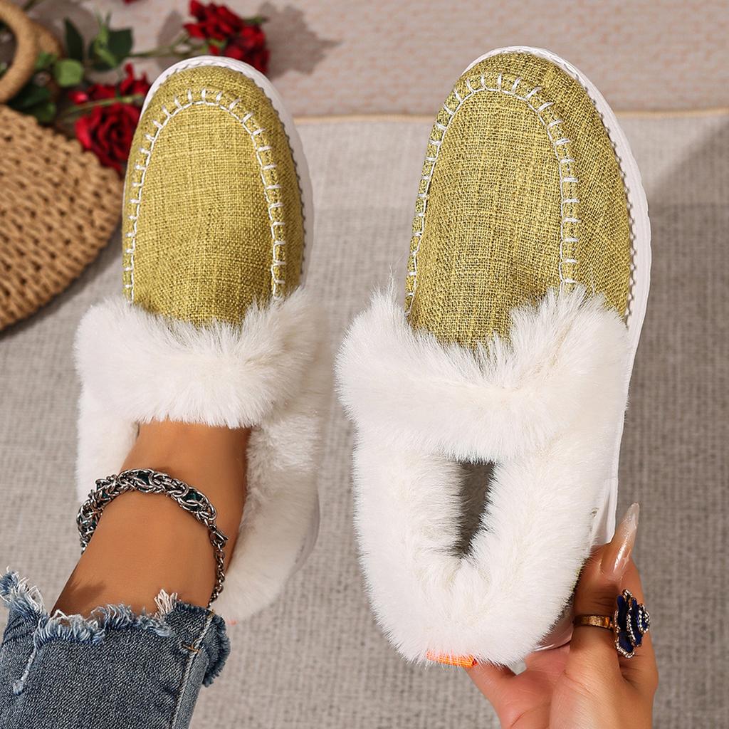 Women's Large Size Soft Sole Winter Warm Fur One Snow Boots Padded Lined Ankle Boots Anti-slip Hiking Casual Sports Cotton Boots Loafers
