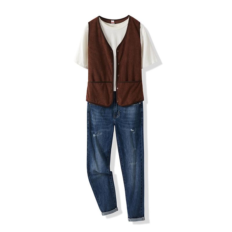 Women's Early Spring Korean Version of The V-neck Versatile Shoulders Loose Corduroy Undershirt Undershirt Female Fashionable and Warm