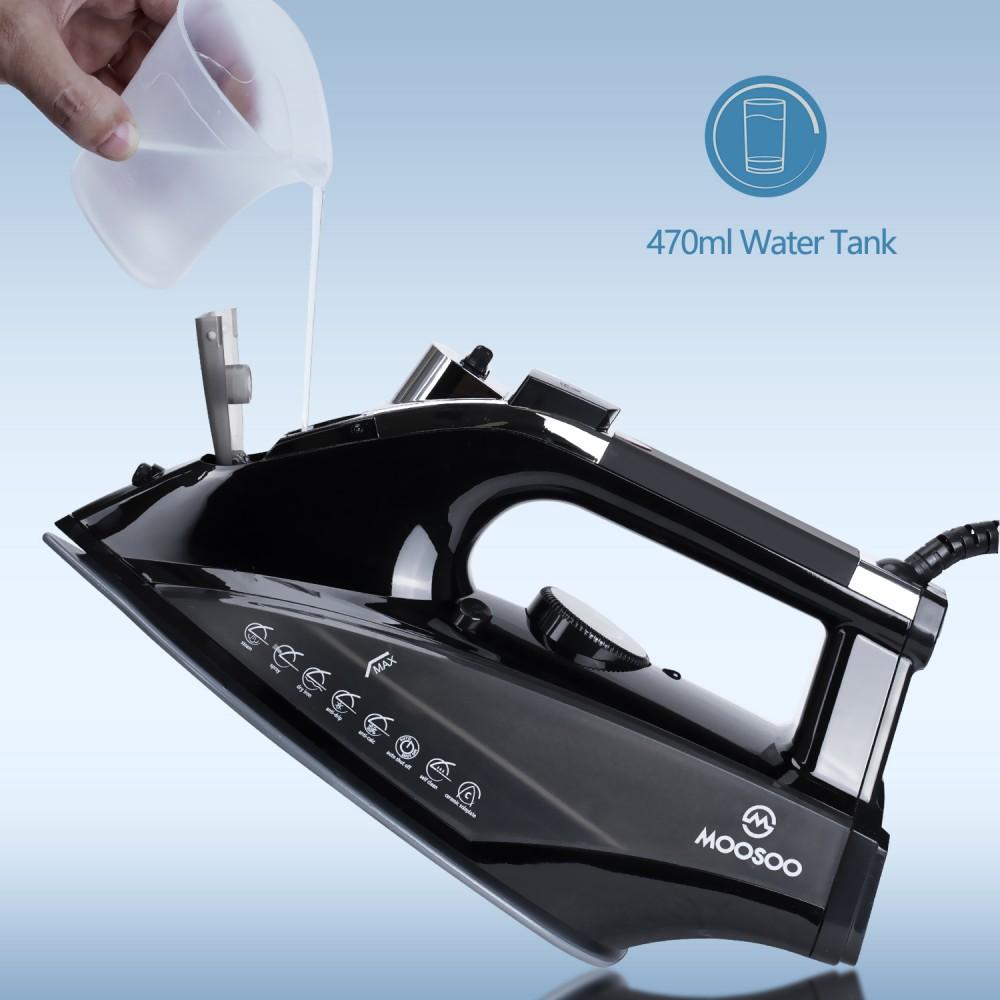 Moosoo SG-8005-1 1800W Steam Iron, 470ml Water Tank, 4 Temperature Settings, Auto-Clean & Anti-Drip, Fast Heating