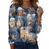 Women's Fashion Casual H Printed V-Neck Long Sleeve Decorative Button T-Shirt Tops