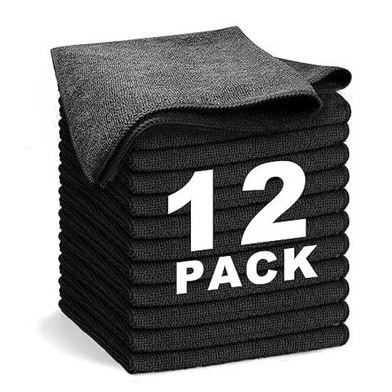 Microfiber Cloths Cleaning Absorbent Quick-Drying Towels Multifunctional Rags 12 Pieces 3333cm Black