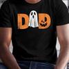 Mens Halloween Dad TShirt  Spooky Pumpkin  Bold DAD Text Print Black with Orange Lettering Lightweight Short Sleeve